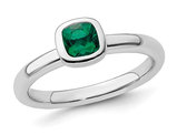 1/2 Carat (ctw) Cushion-Cut Lab-Created Emerald Ring in Sterling Silver